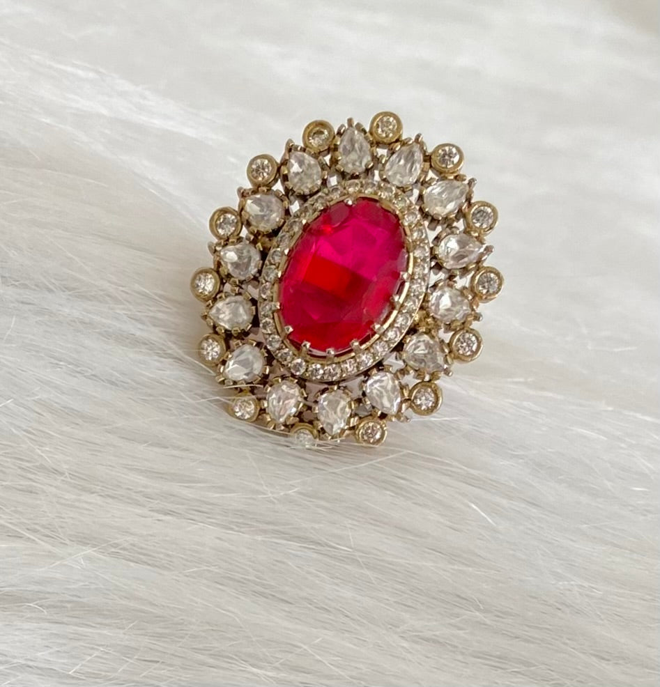Two tone cz white-red stone finger ring dj-53683