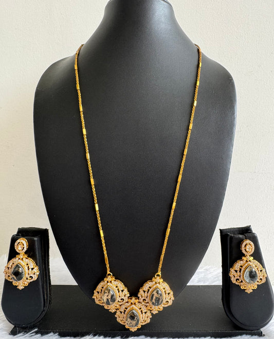 Antique gold tone black-gold fire-stone long chain set dj-51098
