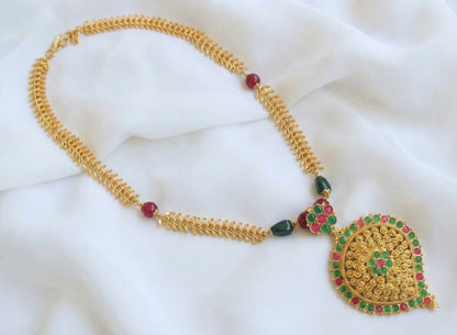 Gold tone ruby-emerald mango chain/necklace DJ23043