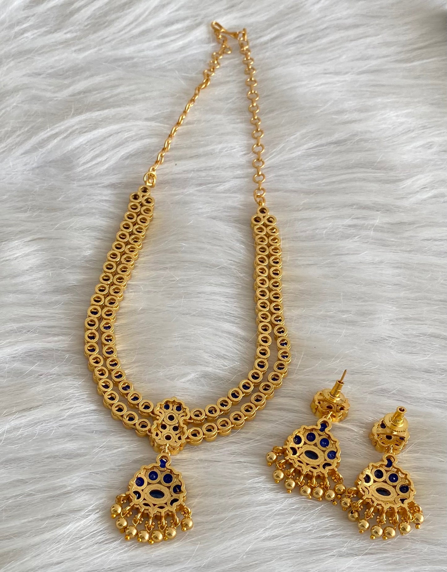 Matte finish blue double layer attigai/necklace set dj-53961