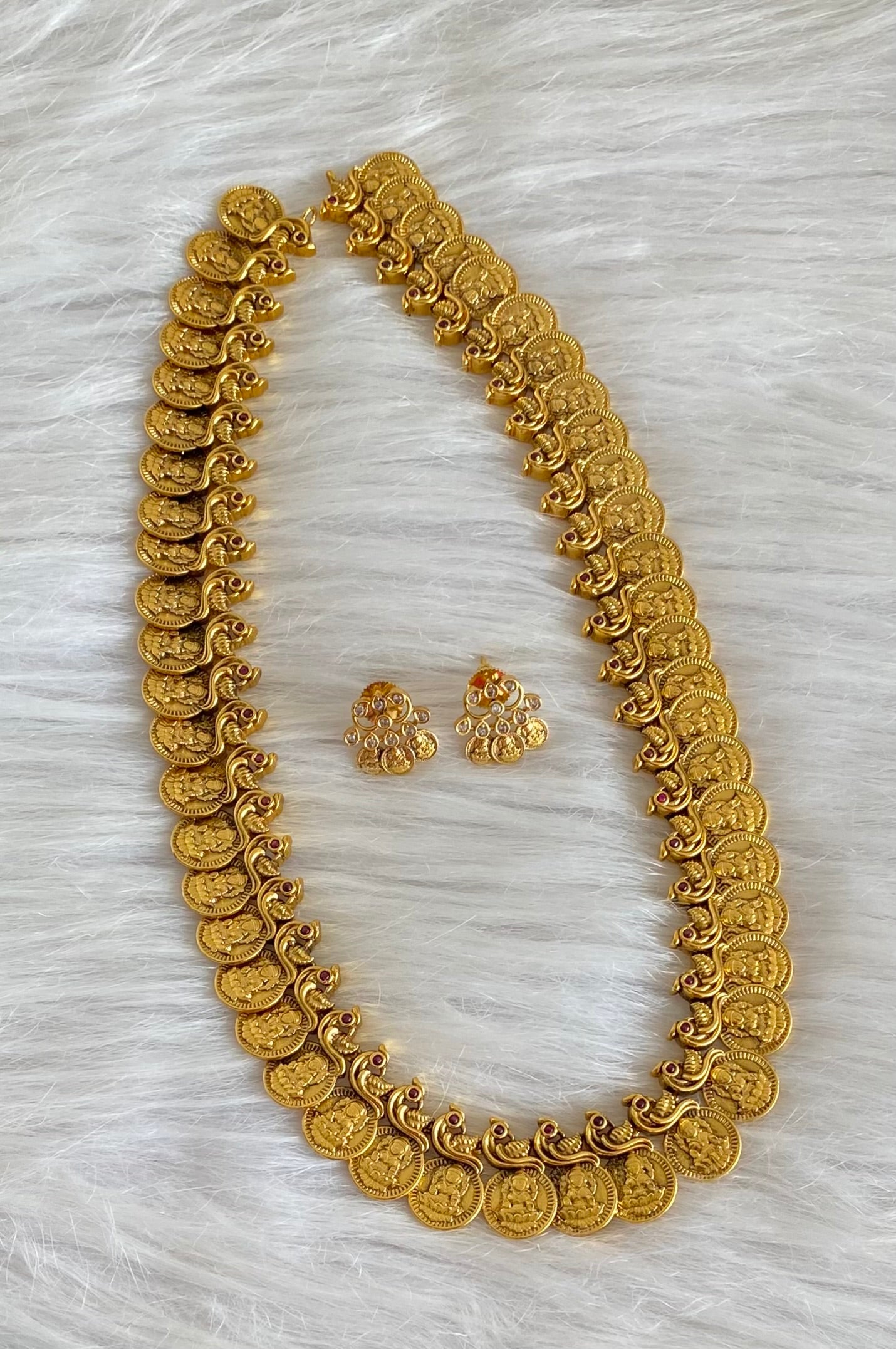 Antique gold tone lakshmi coin peacock haar set dj-54078