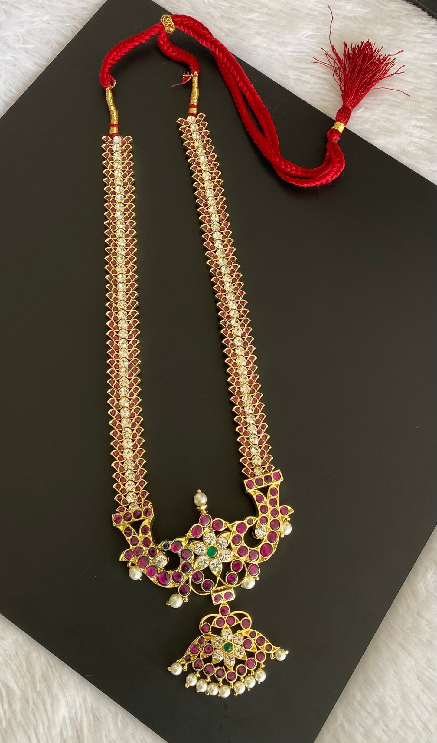 Gold tone precious kemp-green-white peacock flower pearl haar dj-53357