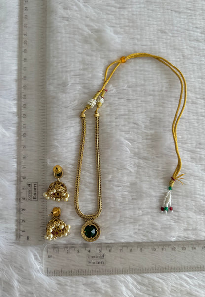 Antique gold tone kemp-green kerala style round necklace set dj-52078
