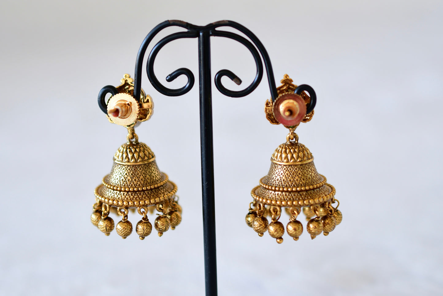 Antique gold tone green peacock bell shaped jhumkka dj-52546