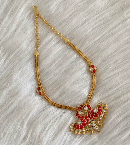 Gold tone coral white stone swan necklace dj-54492