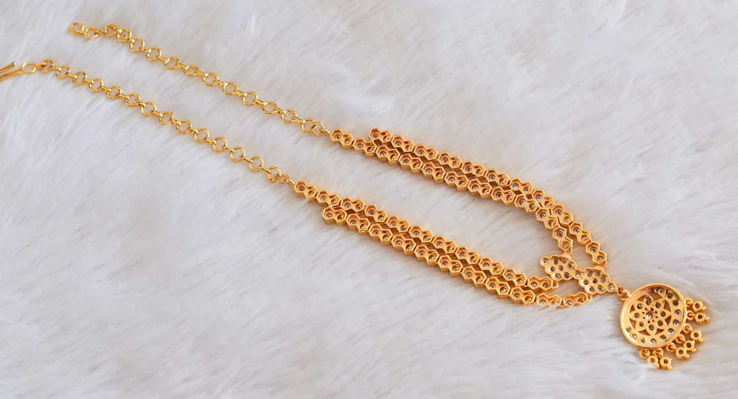 Gold tone AD white south indian style double layer necklace  dj-53336