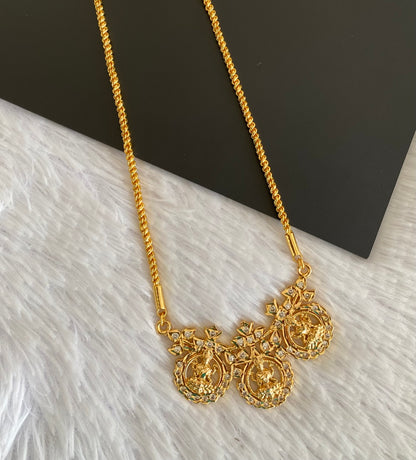 Gold tone white stone lakshmi pendant with chain dj-53253