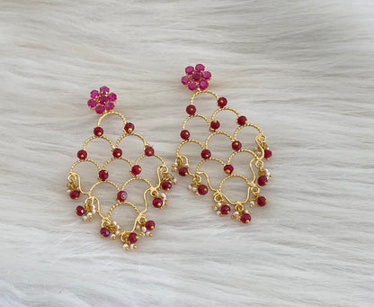 Gold tone ruby stone marron beaded long earrings dj-54645