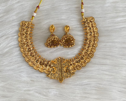 Antique gold tone peacock lakshmi coin necklace set dj-54509