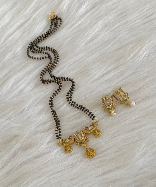 Antique gold tone 18 inches karamani chain thirumal nama-peacock-lakshmi pendant set dj-55010