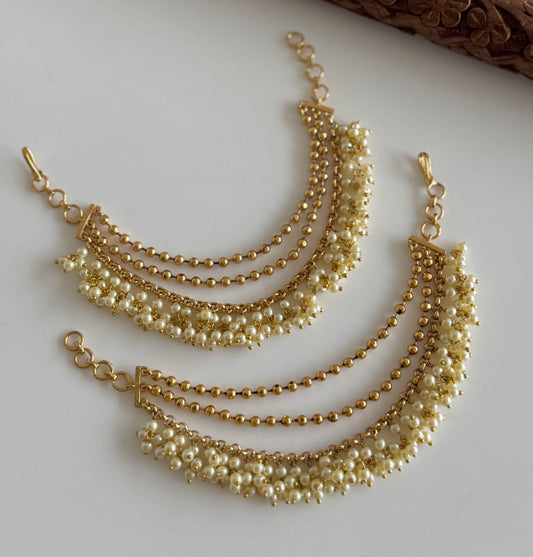 Antique gold tone pearl layer ear side chain dj-51358