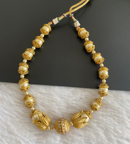 Antique matte finish pearl lotus necklace dj-52926