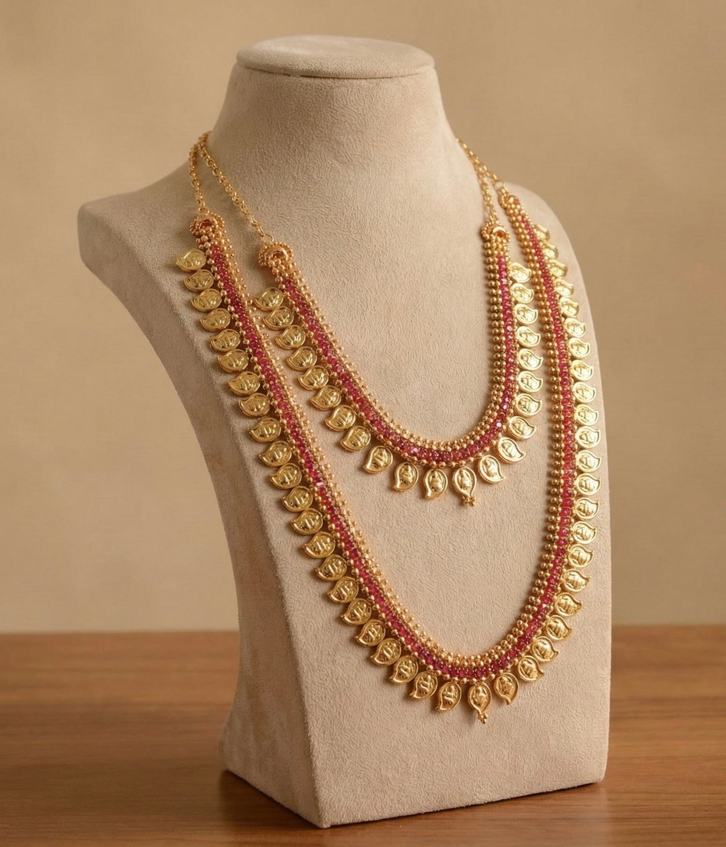 Gold Tone Cz Ruby Lakshmi Mango Combo Set DJ31578