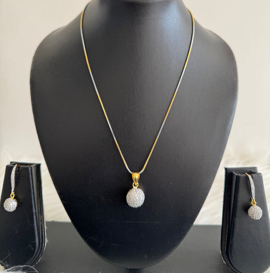 Two tone Cz Ball Pendant with chain Set-dj05004