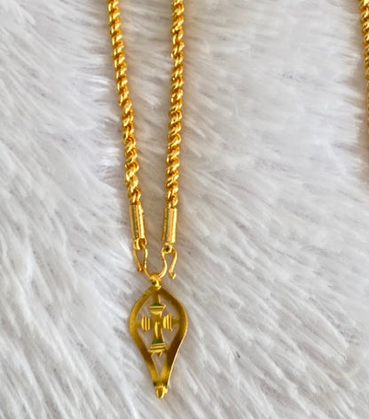 Gold tone Kerala style cross in elakka shape pendant with 24 inches chain dj-35052