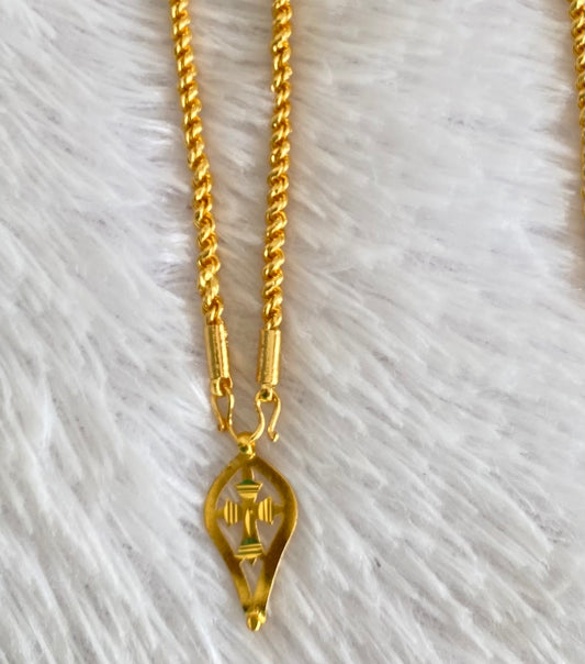 Gold tone Kerala style cross in elakka shape pendant with 24 inches chain dj-35052