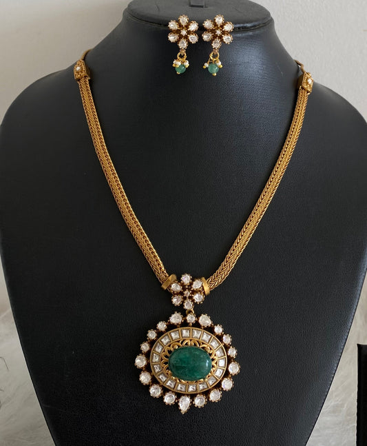 Antique gold tone white-green kundan jadau necklace set dj-54434
