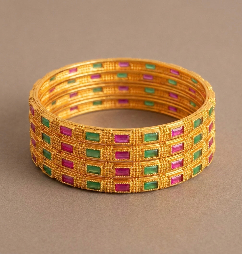Matte Finish Ruby-emerald Set of 4 Bangles(2.6)-dj13002