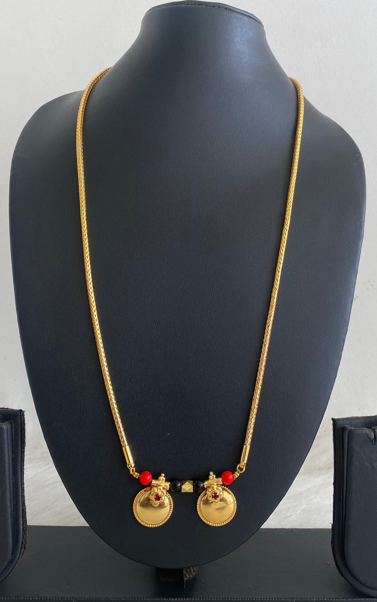 Gold tone 24 inches coral-black beads bottu mangalyam dj-55017