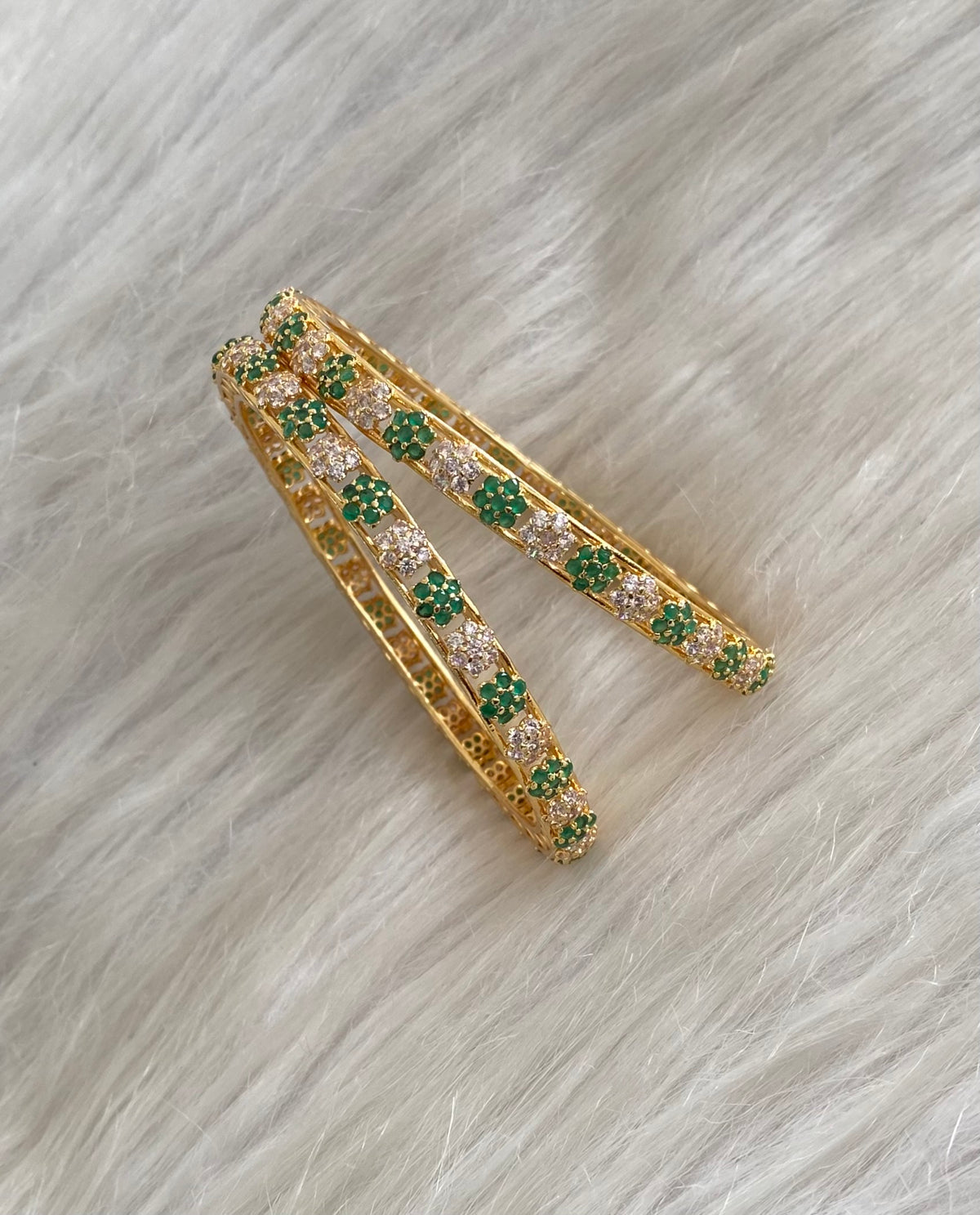 Gold tone green white stone nakshatra bangles(2.10) dj-55154