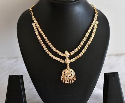 Gold tone AD white south indian style double layer necklace  dj-53336