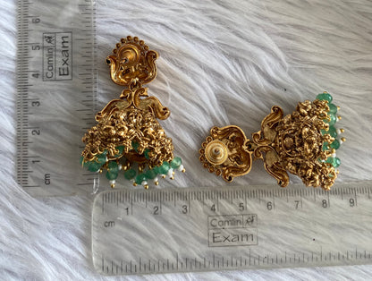 Antique gold tone pink-green beaded Lakshmi jhumkka dj-51050