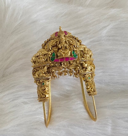 Antique gold tone kemp-green-white lakshmi peacock elephant vanki/bajuband dj-54474
