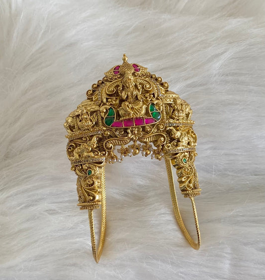 Antique gold tone kemp-green-white lakshmi peacock elephant vanki/bajuband dj-54474