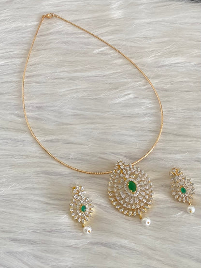 Two tone cz white-green pearl pendant set with kanti necklace dj-54246