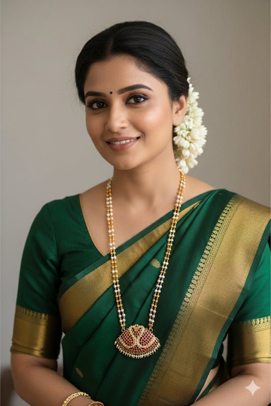 Gold tone 24 inches double layer pearl chain with ad pink-pearl swan pendant dj-51909