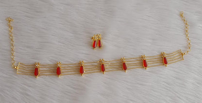 Gold tone white-red nagapadam Kerala style choker necklace set dj-42073