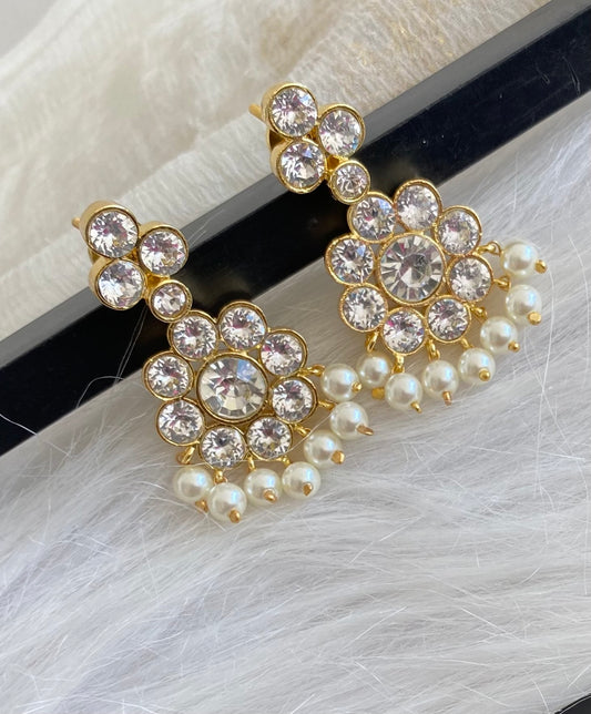 Gold tone precious white stone pearl earrings dj-53909