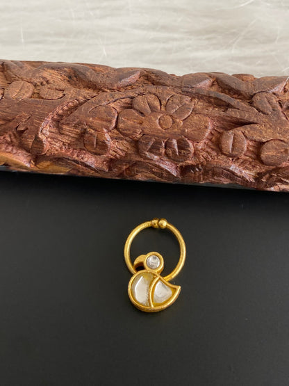 Gold tone kundan jadau white stone swan nose pin/bulakku dj-53738