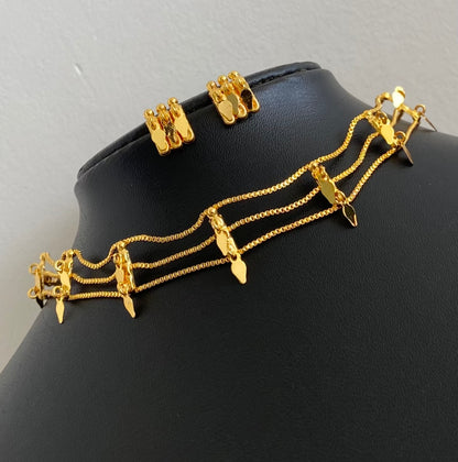 Gold tone kerala style elakka thali layer choker necklace set dj-55089