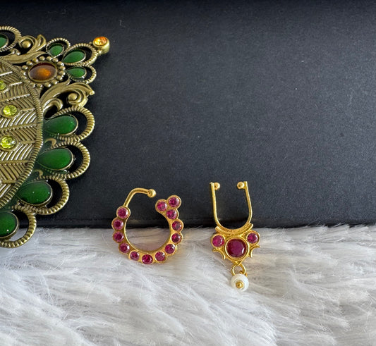Gold tone AD pink nathu-bulakku(nose pin) dj-52039