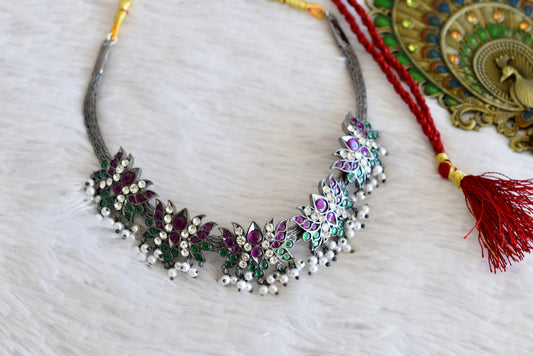 Black finish precious kemp-green pearl lotus necklace dj-52511