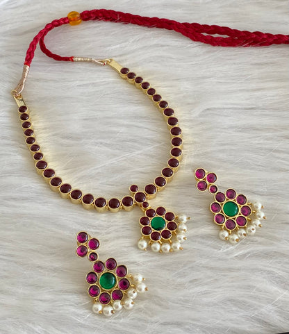 Gold tone precious kemp-green pearl necklace set dj-53936