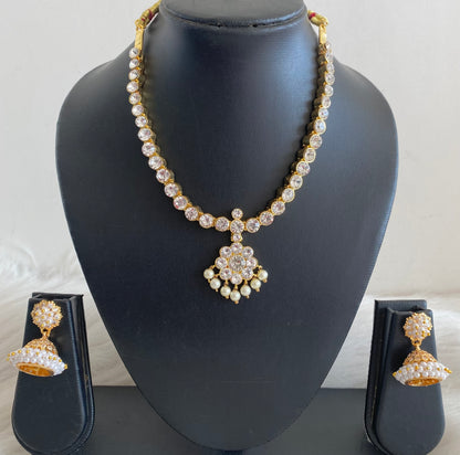 Gold tone AD white stone attigai necklace set dj-55057