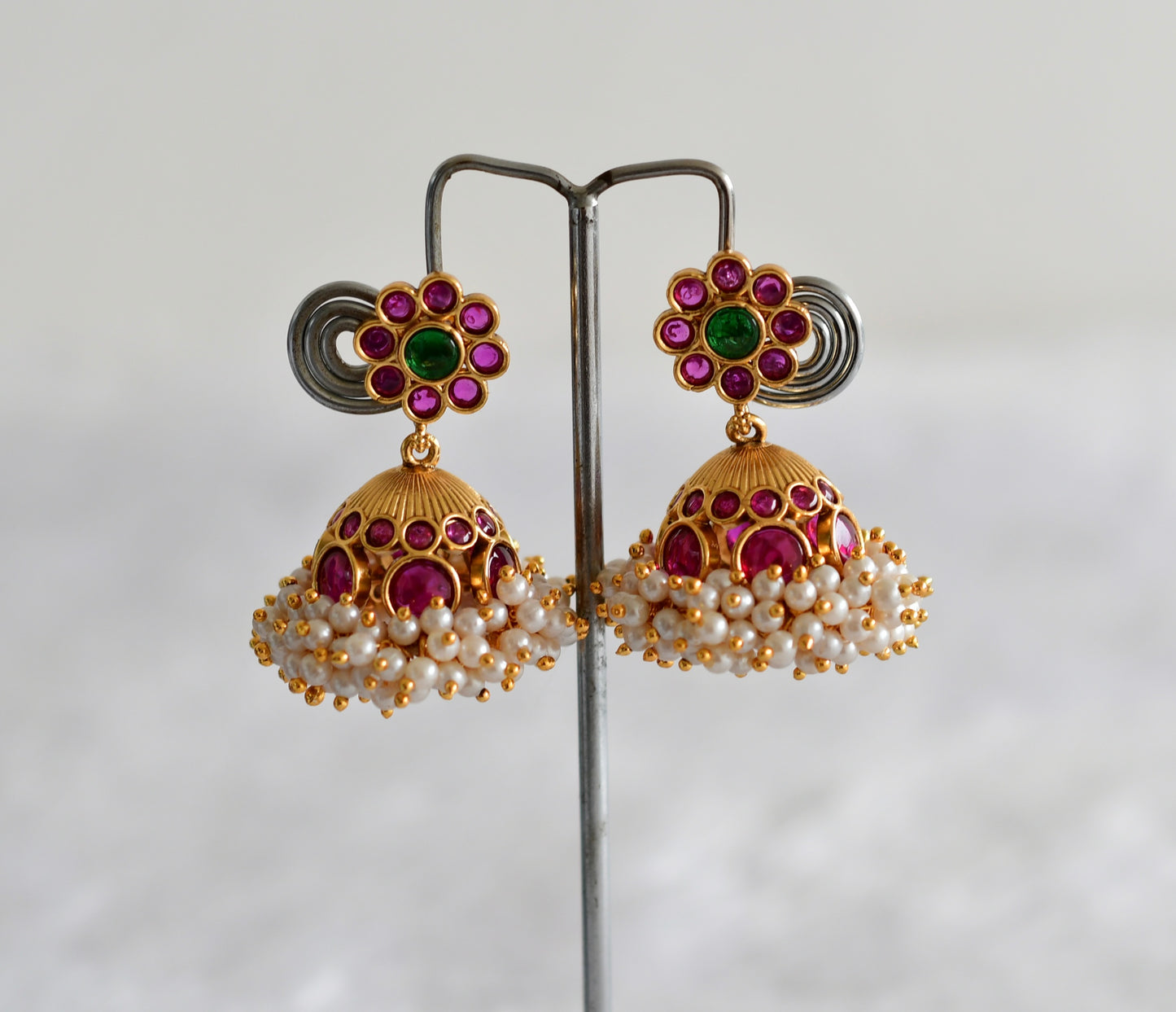 Matte finish kemp-green pearl cluster flower jhumkka dj-51858