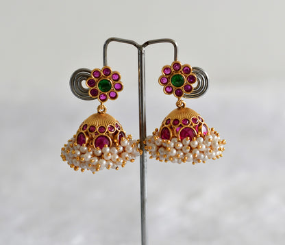 Matte finish kemp-green pearl cluster flower jhumkka dj-51858