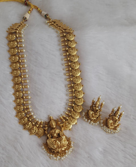 Matte finish Lakshmi coin pearl short haar set dj-34593