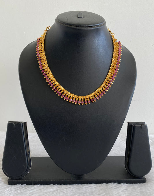 Gold Tone Pink Stone Necklace DJ33324