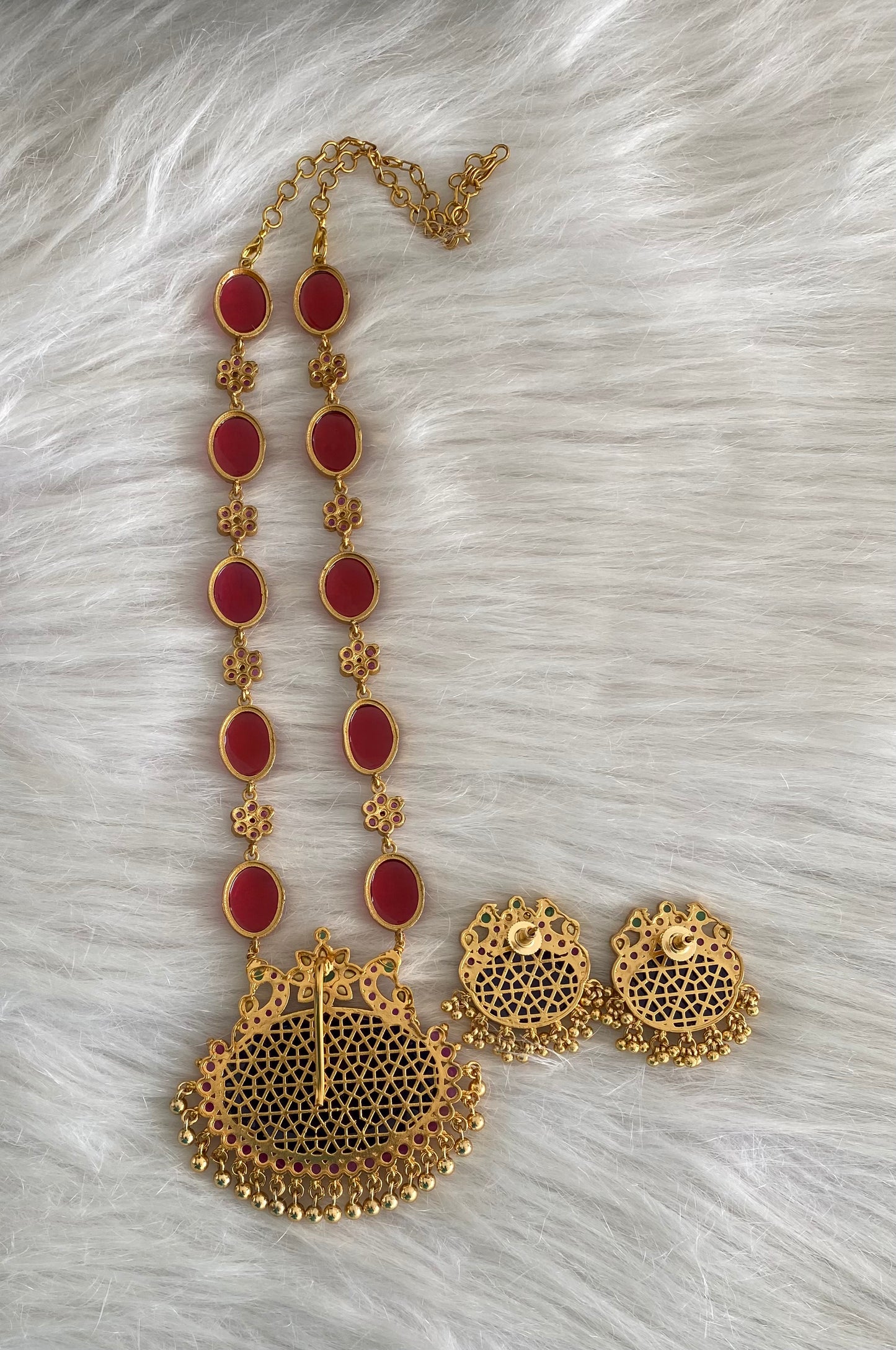 Matte finish marron stone big blue oval peacock pendant short haar set dj-54485