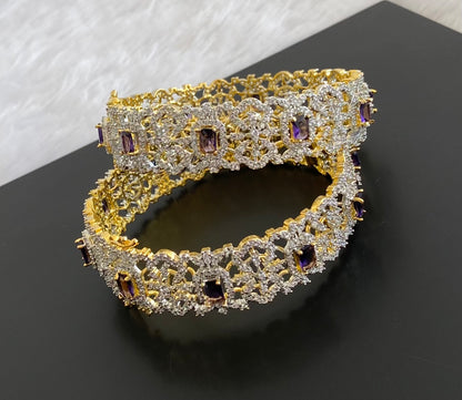 Two tone cz-purple block stone openable bangles(2.4) dj-53481