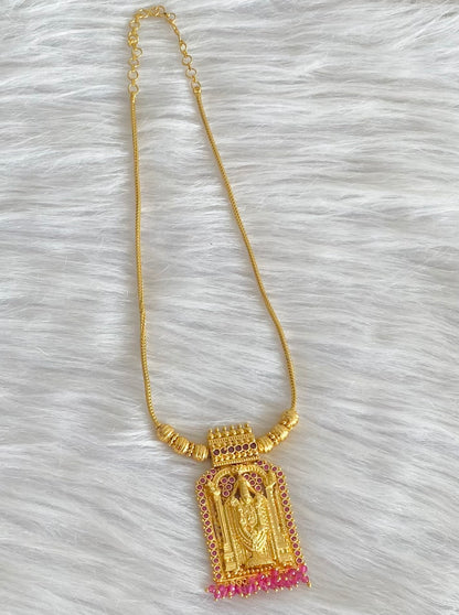 Gold tone pink stone with beaded thirumal necklace dj-54126