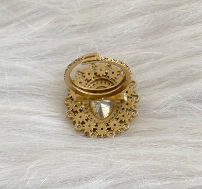 Two tone cz white kundan stone finger ring dj-53681