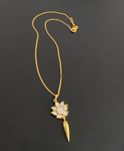 Gold tone white lotus kundan jadau chain with pendant dj-54499