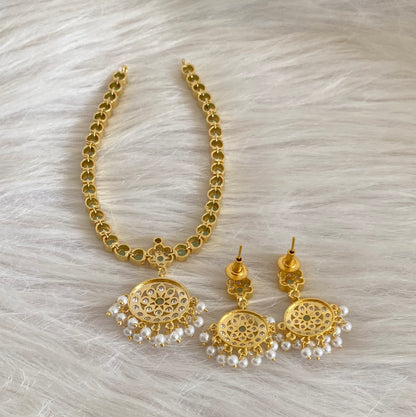 Gold tone AD sea green white stone south indian style attigai/necklace set dj-55144
