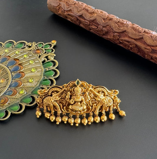 Antique gold tone lakshmi elephant hair clip dj-51346