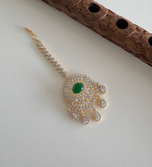 Two tone cz-emerald oval stone tikka dj-51367